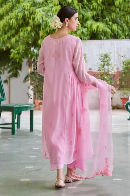 Shop Charu Makkar Pink , , Embroidery Floral Kurta And Palazzo Set at Aza Fashions Shop_Charu Makkar_Pink , , Embroidery Floral Kurta And Palazzo Set _at_Aza_Fashions