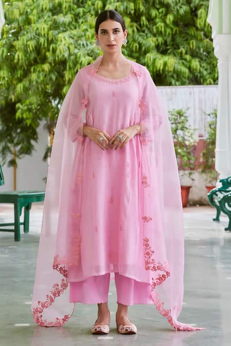 Charu Makkar Pink , , Embroidery Floral Kurta And Palazzo Set Online at Aza Fashions Charu Makkar_Pink , , Embroidery Floral Kurta And Palazzo Set _Online_at_Aza_Fashions