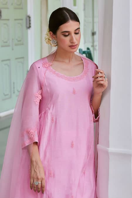 Charu Makkar Pink , , Embroidery Floral Kurta And Palazzo Set at Aza Fashions Charu Makkar_Pink , , Embroidery Floral Kurta And Palazzo Set _at_Aza_Fashions