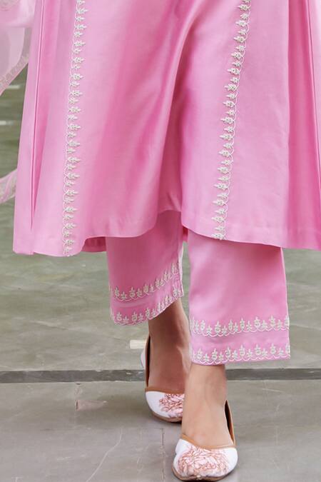 Shop_Charu Makkar_Pink Chanderi Silk Embroidery Square Neck Floral Dori Kurta And Palazzo Set _Online_at_Aza_Fashions