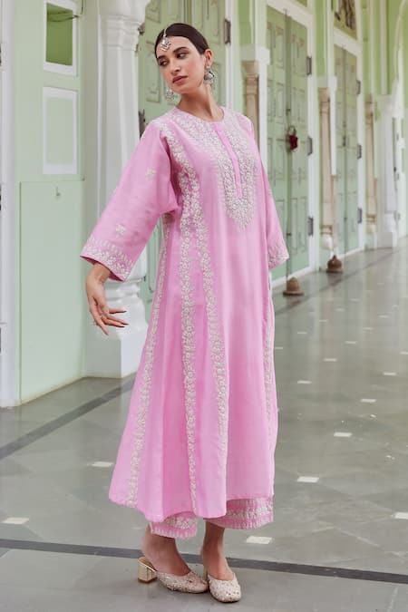 Charu Makkar Floral Dori Embroidered Kurta & Palazzo Set 