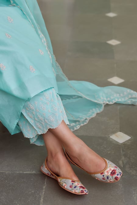 Buy Charu Makkar Blue Chanderi Silk Embroidery V-neck Floral Asymmetric Kurta And Palazzo Set Online at Aza Fashions Buy_Charu Makkar_Blue Chanderi Silk Embroidery V-neck Floral Asymmetric Kurta And Palazzo Set _Online_at_Aza_Fashions