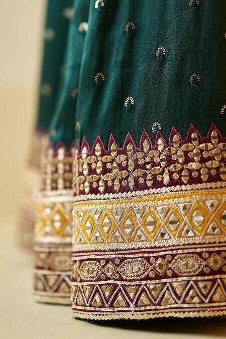 Buy Angad Singh Green Silk, Crepe Embroidery, Zari, Mirrors Boat Neck Kurta Sharara Set Online at Aza Fashions Buy_Angad Singh_Green Silk, Crepe Embroidery, Zari, Mirrors Boat Neck Kurta Sharara Set _Online_at_Aza_Fashions