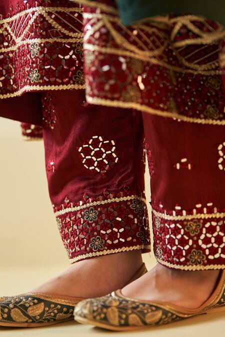 Buy Angad Singh Maroon Satin, Silk, Crepe Embroidery, Mirrors V-neck Zari Choga Pant Set Online at Aza Fashions Buy_Angad Singh_Maroon Satin, Silk, Crepe Embroidery, Mirrors V-neck Zari Choga Pant Set _Online_at_Aza_Fashions