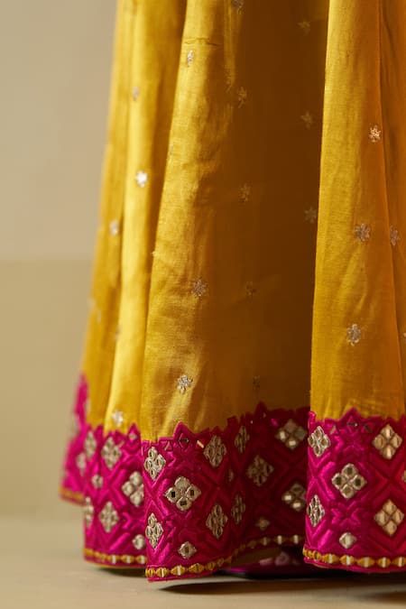 Angad Singh_Yellow Satin, Silk, Crepe Embroidery, Zari, Mirrors Resham Kurta Sharara Set _at_Aza_Fashions