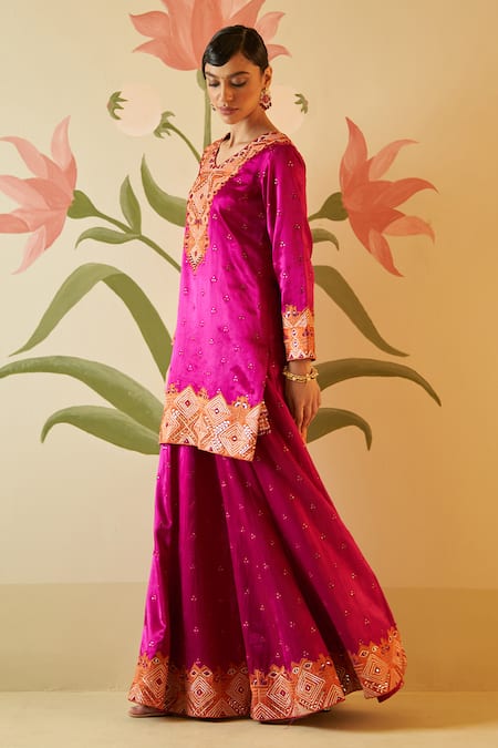 Buy Angad Singh Pink Satin, Silk, Crepe Embroidery, Gota Patti, Applique Kurta Sharara Set Online at Aza Fashions Buy_Angad Singh_Pink Satin, Silk, Crepe Embroidery, Gota Patti, Applique Kurta Sharara Set _Online_at_Aza_Fashions