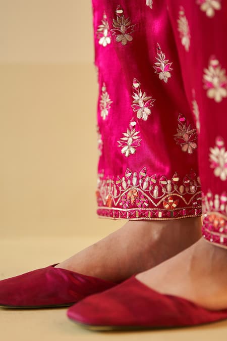 Angad Singh_Black Satin, Silk, Crepe Embroidery, Mirrors Round Neck Thread Anarkali Set _Online_at_Aza_Fashions