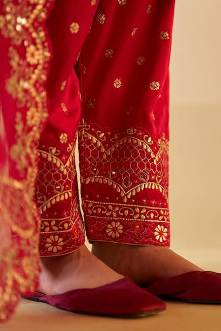 Shop_Angad Singh_Orange Satin, Silk, Crepe, Chiffon Mirrors, Embroidery Split V-neck Anarkali Set _Online_at_Aza_Fashions