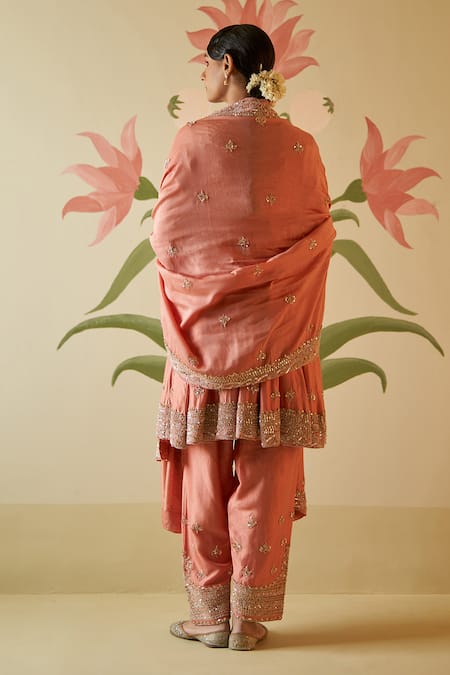 Angad Singh Silk Crystal Embroidered Anarkali Pant Set 