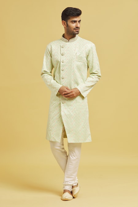 Aryavir Malhotra Jaal Embroidered Sherwani With Churidar 