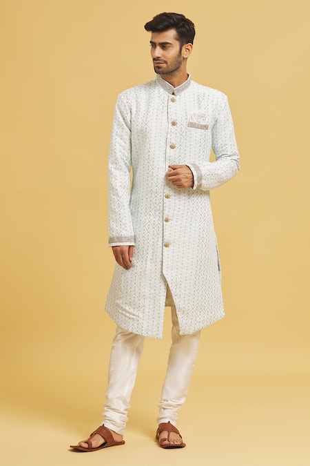 Aryavir Malhotra Woven Floral Jaal Sherwani With Churidar 