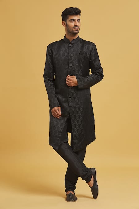 Aryavir Malhotra Paisley Pattern Woven Sherwani With Churidar 