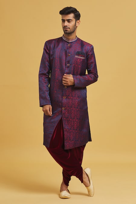 Aryavir Malhotra Floral Pattern Sherwani With Velvet Dhoti Pant 