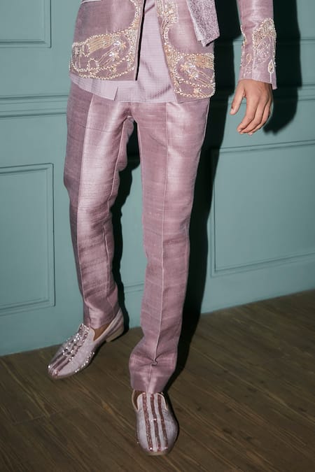 Buy Jigar & Nikita Purple Silk Embroidery, Zari Aura Jacket Trouser Set Online at Aza Fashions Buy_Jigar & Nikita_Purple Silk Embroidery, Zari Aura Jacket Trouser Set _Online_at_Aza_Fashions