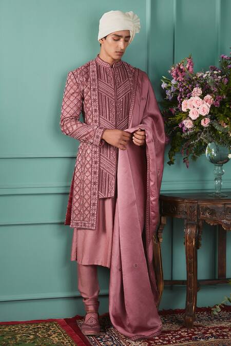 Jigar & Nikita Deco Rose Hand Embroidered Sherwani Set 