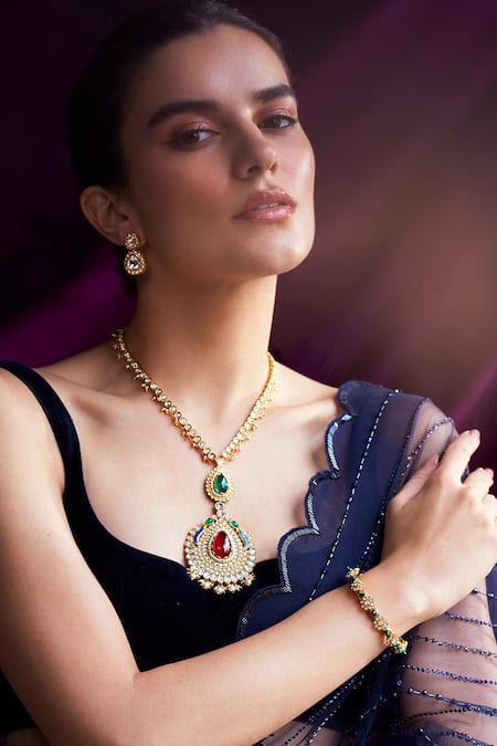 Buy_Aulerth X Suneet Varma_Green Crystals Firoja Stone Embellished Bangle _Online_at_Aza_Fashions