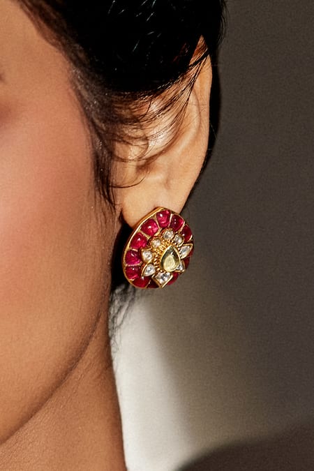 Aulerth X Tribe Amrapali Red Engineered Stones Carnival Of Crimsons Embellished Stud Earrings