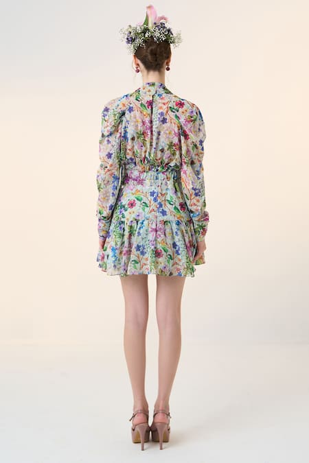 Shop Dania Siddiqui Green Chiffon Naoki Floral Print Skirt at Aza Fashions Shop_Dania Siddiqui_Green Chiffon Naoki Floral Print Skirt _at_Aza_Fashions