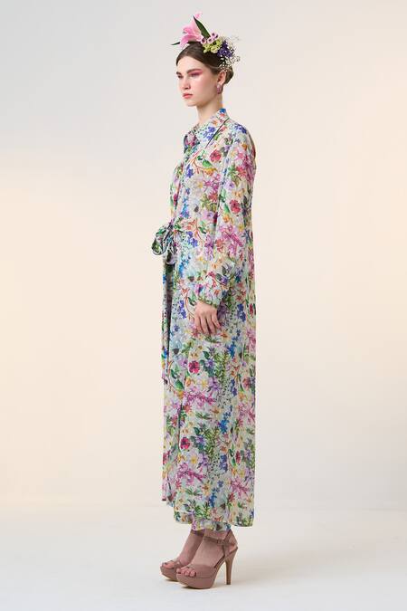 Buy Dania Siddiqui Green Chiffon Sayuri Floral Print Pant Online at Aza Fashions Buy_Dania Siddiqui_Green Chiffon Sayuri Floral Print Pant _Online_at_Aza_Fashions