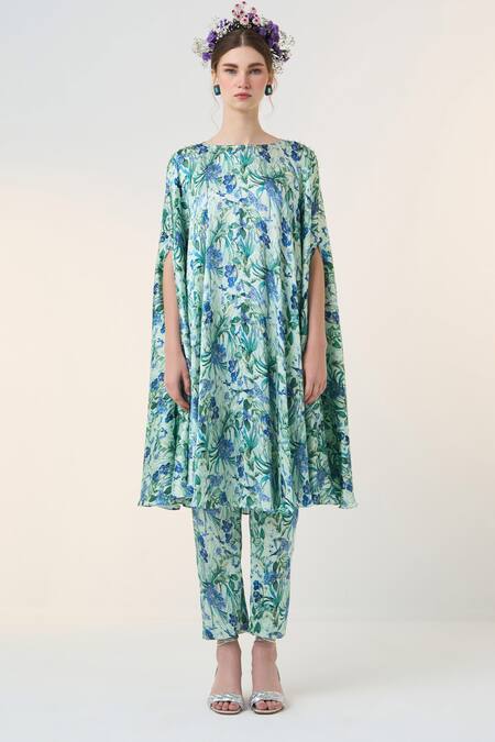 Buy_Dania Siddiqui_Grey Satin Emi Floral Print Pant _Online_at_Aza_Fashions