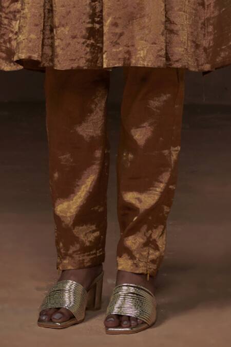 Dressfolk Gold Tissue Mandarin Collar Solid Anarkali Set With Pant Online at Aza Fashions Dressfolk_Gold Tissue Mandarin Collar Solid Anarkali Set With Pant_Online_at_Aza_Fashions