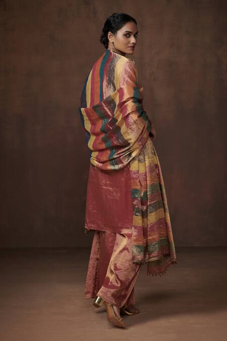 Dressfolk Brown Tissue V-neck Solid Kurta Set With Pant at Aza Fashions Dressfolk_Brown Tissue V-neck Solid Kurta Set With Pant_at_Aza_Fashions