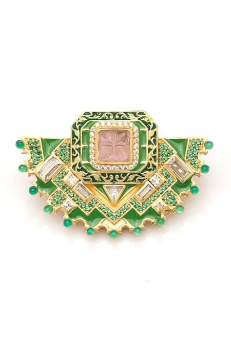 Aulerth X JJ Valaya Geometric Green Enamel Brooch 