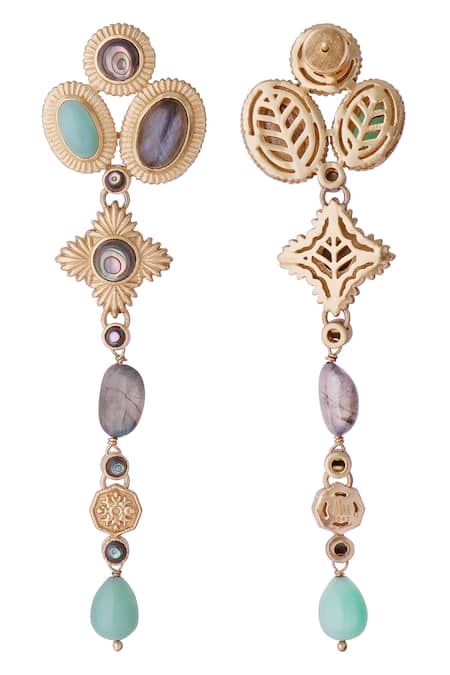 Shop Aulerth X JJ Valaya Multi Color Stones Floral Embellished Dangler Earrings at Aza Fashions Shop_Aulerth X JJ Valaya_Multi Color Stones Floral Embellished Dangler Earrings _at_Aza_Fashions