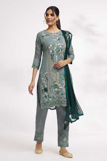 Green Faux Georgette Pant Pakistani Suit main image 1