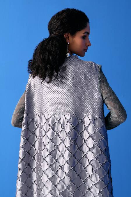 Shop_Pleats By Aruni_Grey Polyester Round Neck Mermaid Textured Dress_Online_at_Aza_Fashions