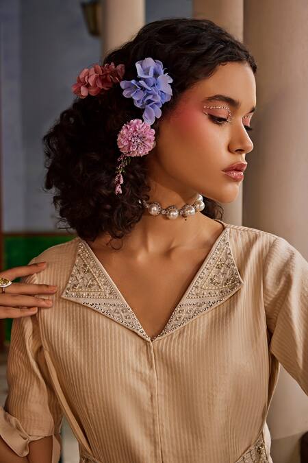 Shop 1999ad By Amita & Deepak Beige Linen Pearls Collared Embroidered Shirt And Pant Set Online at Aza Fashions Shop_1999ad By Amita & Deepak_Beige Linen Pearls Collared Embroidered Shirt And Pant Set _Online_at_Aza_Fashions