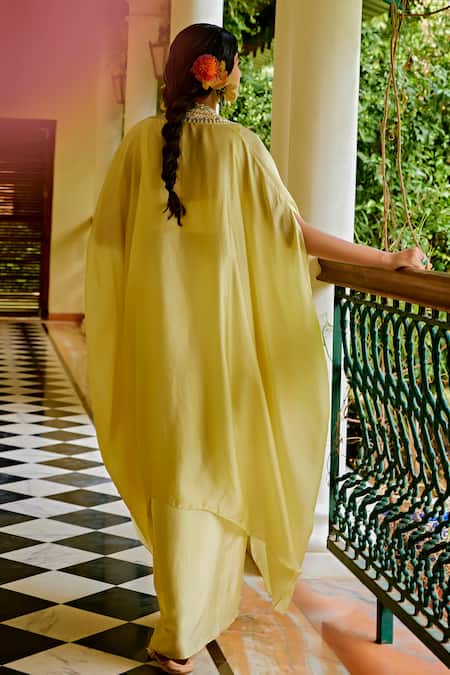 Shop 1999ad By Amita & Deepak Yellow Organza Beads, Zari Round Neck, Open Embroidered Skirt Set With Jacket at Aza Fashions Shop_1999ad By Amita & Deepak_Yellow Organza Beads, Zari Round Neck, Open Embroidered Skirt Set With Jacket _at_Aza_Fashions