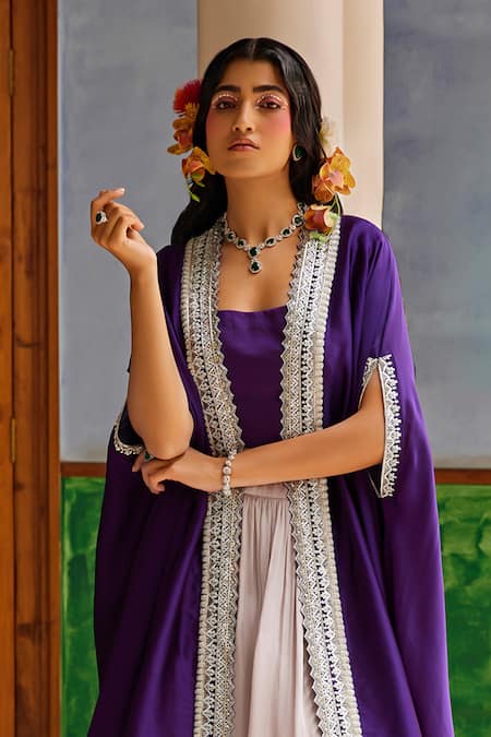 1999ad By Amita & Deepak_Pink Organza Beads, Zari Square Neck, Border Embroidered Jacket Lehenga Set _Online_at_Aza_Fashions