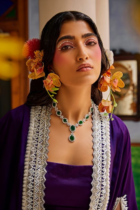 Buy_1999ad By Amita & Deepak_Pink Organza Beads, Zari Square Neck, Border Embroidered Jacket Lehenga Set _Online_at_Aza_Fashions