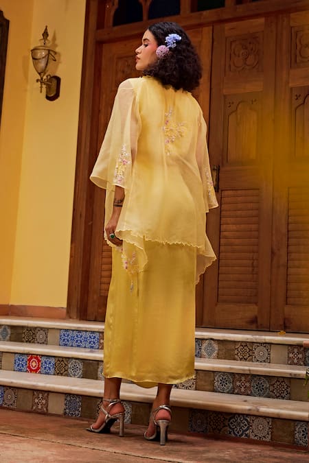 1999ad By Amita & Deepak Pearl Embroidered Jacket With Cowl Draped Dress 