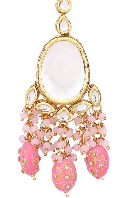 Shop_Aakarsha By Ajay_Pink Kundan And Meenakari Work Maangtikka_Online_at_Aza_Fashions