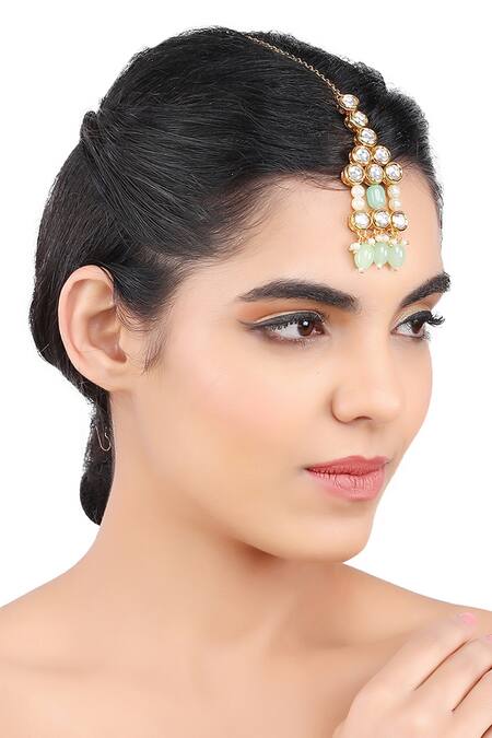Buy Aakarsha By Ajay Green Kundan And Pearl Hangings Maangtikka Online at Aza Fashions Buy_Aakarsha By Ajay_Green Kundan And Pearl Hangings Maangtikka_Online_at_Aza_Fashions
