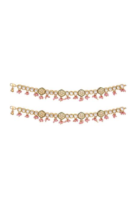 Aakarsha By Ajay_Pink Pearls, Beads Kundan And Embellished Pair Of Anklets_Online_at_Aza_Fashions