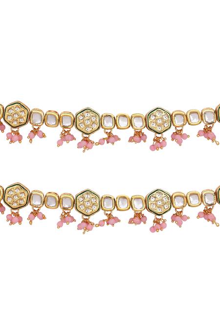 Buy_Aakarsha By Ajay_Pink Pearls, Beads Kundan And Embellished Pair Of Anklets_Online_at_Aza_Fashions
