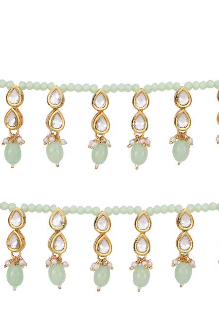 Aakarsha By Ajay_Green Pearls, Beads Kundan Stone And Embellished Pair Of Anklets_Online_at_Aza_Fashions