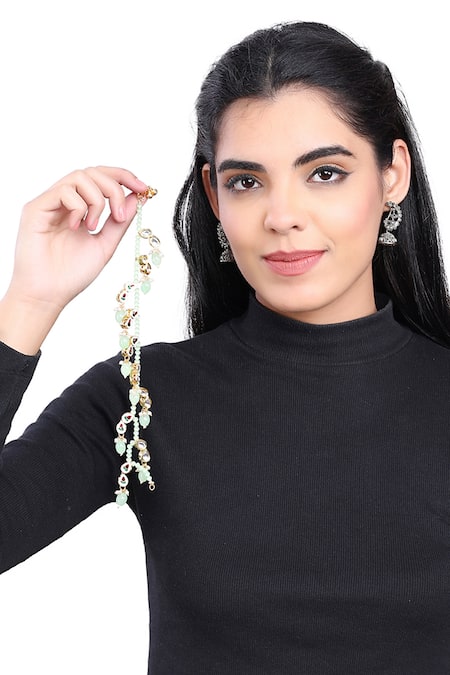 Buy_Aakarsha By Ajay_Green Pearls, Beads Kundan Stone And Embellished Pair Of Anklets_Online_at_Aza_Fashions