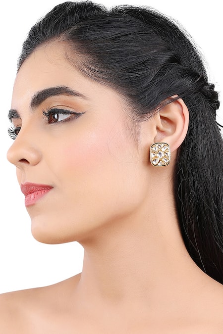 Buy_Aakarsha By Ajay_Gold Plated Diamonds, Stones Kundan Embellished Square Shaped Earrings_Online_at_Aza_Fashions