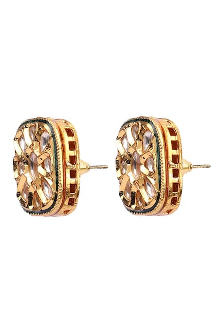 Shop_Aakarsha By Ajay_Gold Plated Diamonds, Stones Kundan Embellished Square Shaped Earrings_Online_at_Aza_Fashions