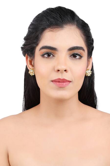 Aakarsha By Ajay_Gold Plated Diamonds, Stones Kundan Embellished Floral Stud Earrings_Online_at_Aza_Fashions