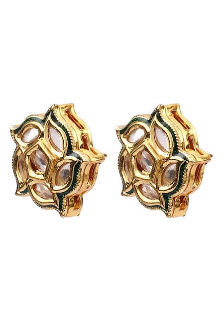Buy_Aakarsha By Ajay_Gold Plated Diamonds, Stones Kundan Embellished Floral Stud Earrings