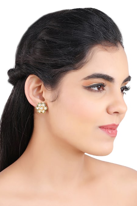 Aakarsha by Ajay Kundan Embellished Flower Stud Earrings 