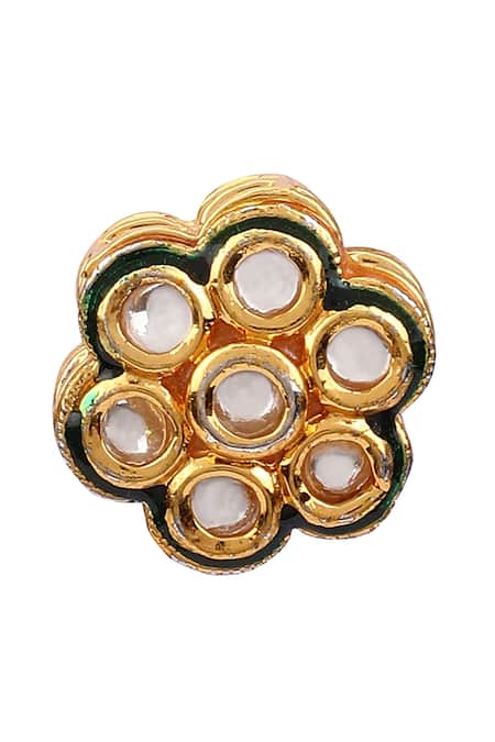 Shop_Aakarsha By Ajay_Gold Plated Kundan Embellished Flower Stud Earrings_Online_at_Aza_Fashions