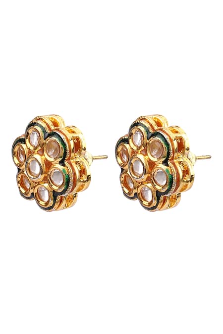 Aakarsha By Ajay_Gold Plated Kundan Embellished Flower Stud Earrings_at_Aza_Fashions