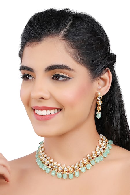 Aakarsha By Ajay Green Beads, Stones, Diamonds Kundan Embellished Necklace Set Online at Aza Fashions Aakarsha By Ajay_Green Beads, Stones, Diamonds Kundan Embellished Necklace Set_Online_at_Aza_Fashions