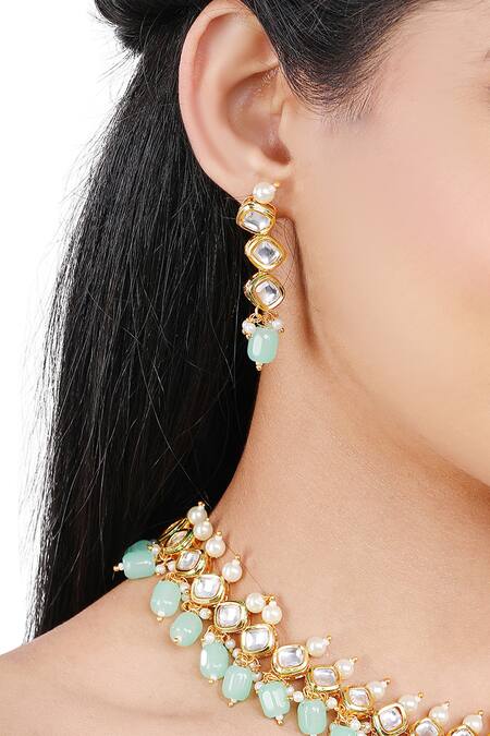 Buy Aakarsha By Ajay Green Beads, Stones, Diamonds Kundan Embellished Necklace Set Online at Aza Fashions Buy_Aakarsha By Ajay_Green Beads, Stones, Diamonds Kundan Embellished Necklace Set_Online_at_Aza_Fashions